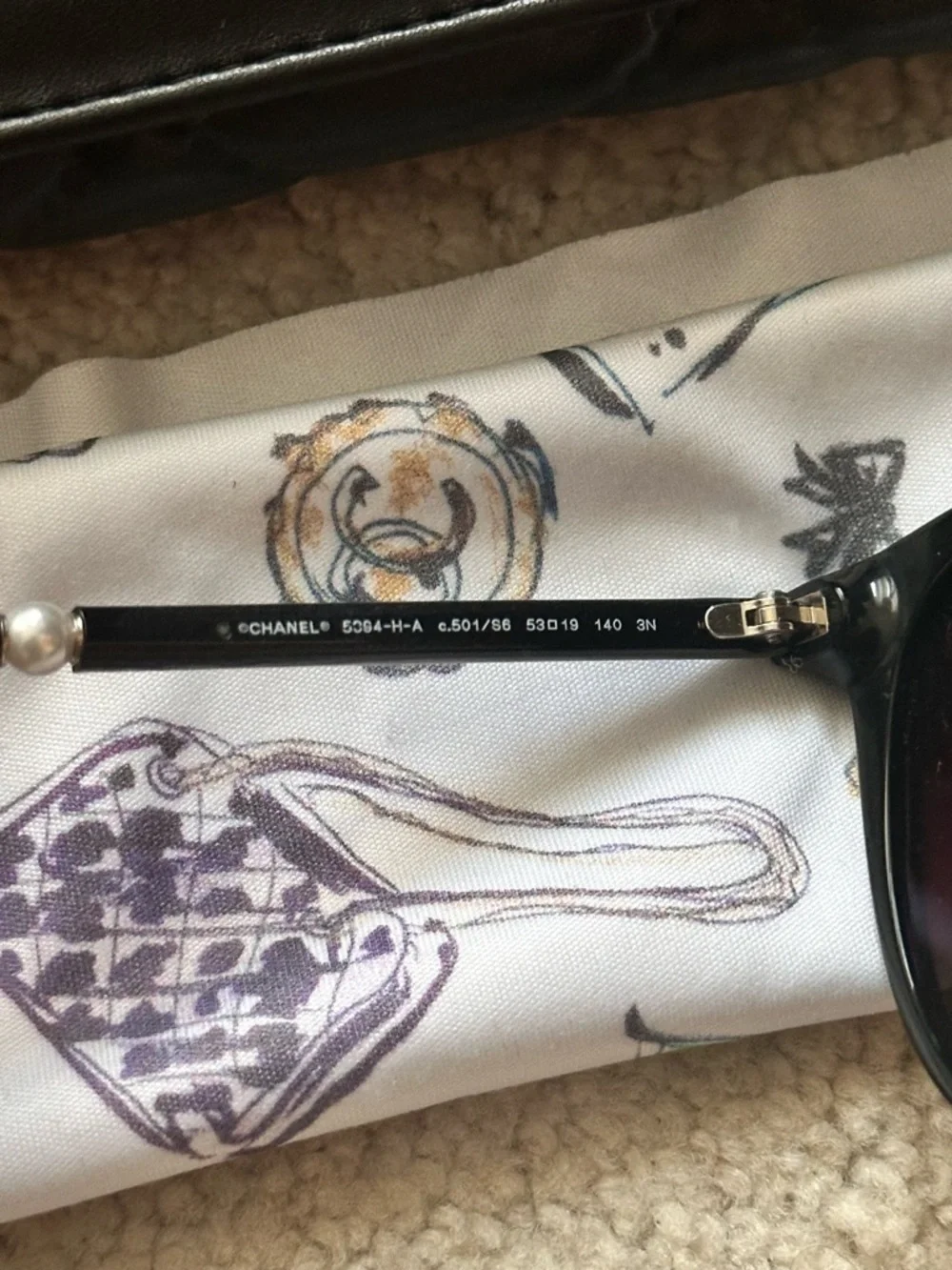 Chanel Acetate Butterfly Pearl Sunglasses Women OS Black Excellent - Picture 7 of 8